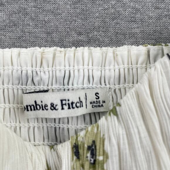Abercrombie & Fitch Top Womens S Floral Puff Sleeve Crop Green White Crinkle - Picture 5 of 16